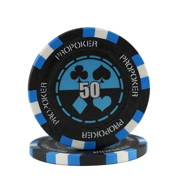 Pro Poker clay chip light blue (50, roll of 25